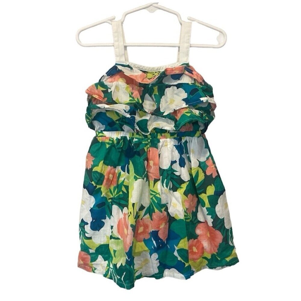 Gymboree 3T Tropical Floral Sunny Safari Dress Sun Summer Green Coral Ruffles